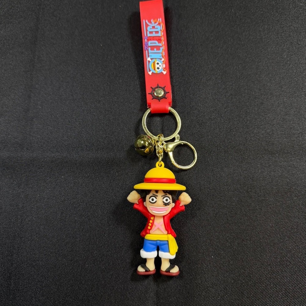 One Piece Monkey D Luffy Keychain Red Strap Bell Anime Figure Keyring